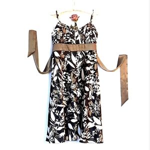 EVAN PICONE Formal Satin Dress Olive Green, Black, White, Foliage